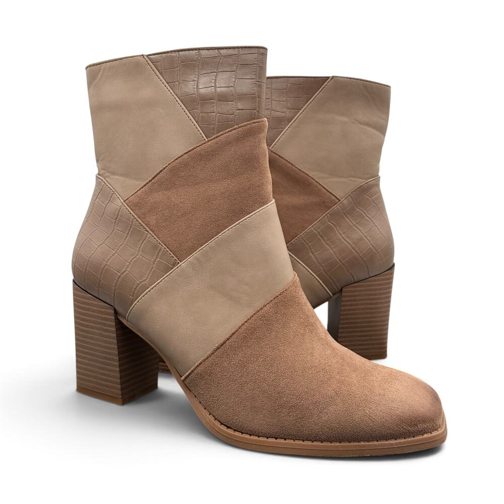 Pierre Dumas Cammy Ankle Boots Size 11 M Taupe Combination Faux Leather
